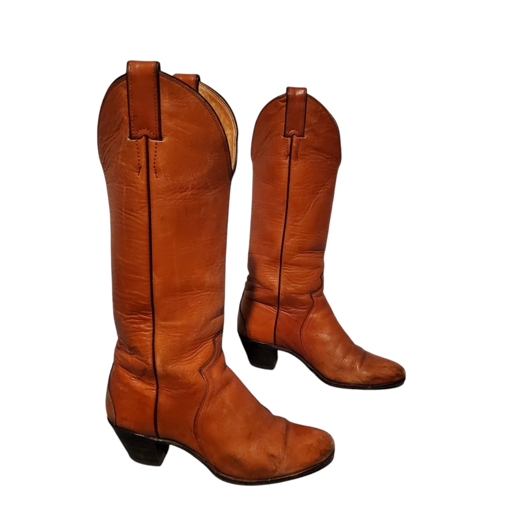 Rare Vintage Justin Tall Brown Leather Cowboy Western Boots Women's Size 5B